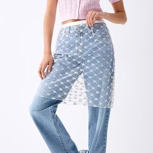 White sequined diamond pattern sheer tulle skirt made in Korea NWT